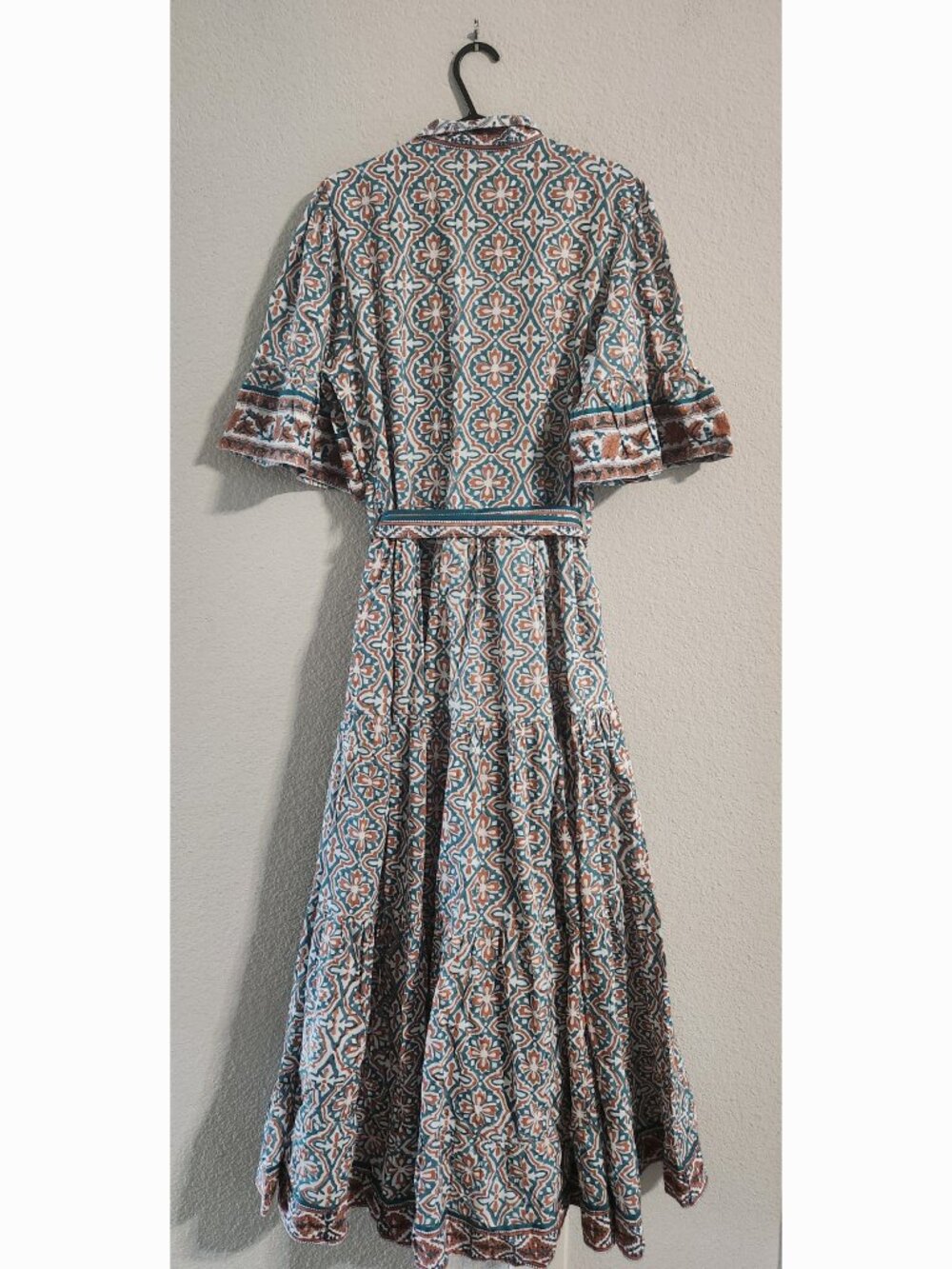 Sue Sartor Anthropologie Hamilton Kaftan Maxi Dress Tiered Flouncy Belt Size XS - Picture 10 of 10